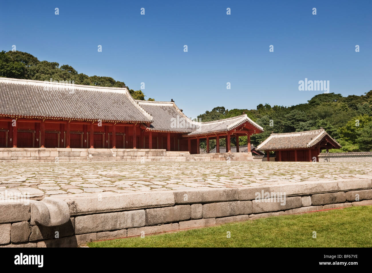 Main Hall of Jongmyo Royal Ancestral Shrine in Seoul Stock Photo