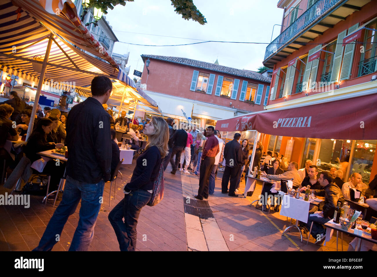 Restaurants, Cours Saleya, Nice, Cote D Azur, Provence, France Stock Photo