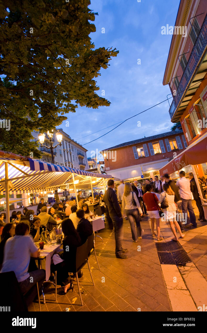 Restaurants, Cours Saleya, Nice, Cote D Azur, Provence, France Stock Photo