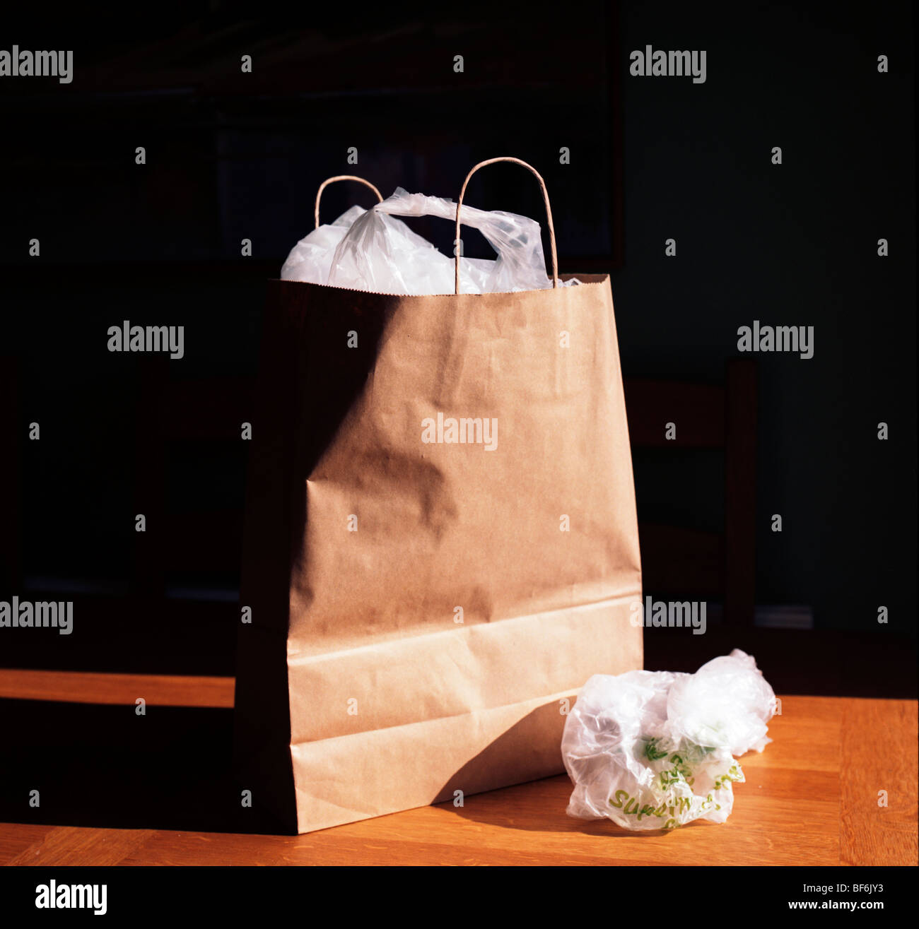 Shopping bags plastic vs. paper Stock Photo Alamy