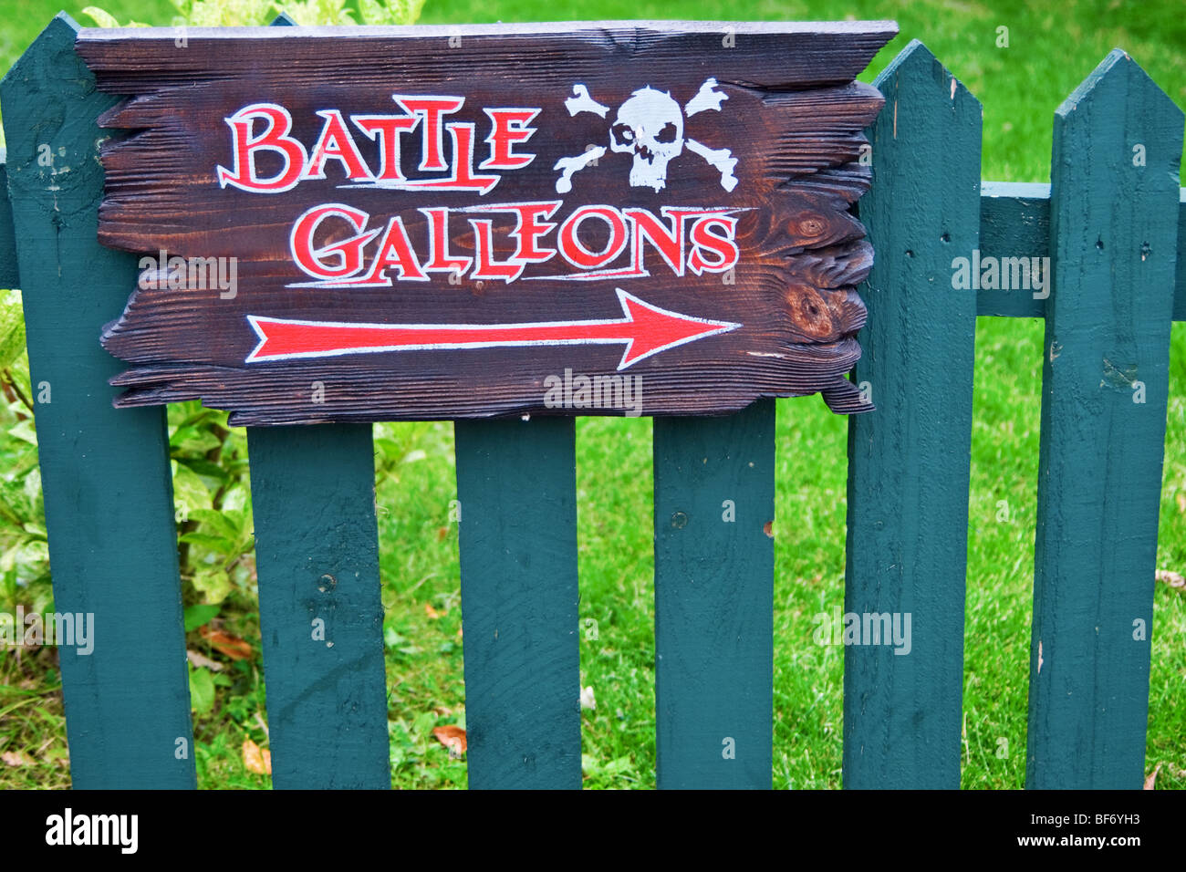 Alton Towers, Battle Galleons sign Stock Photo Alamy