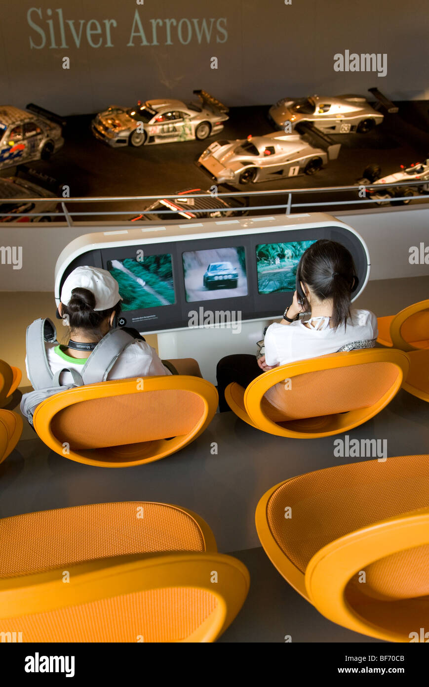 Teenagers at Mercedes-Benz-Museum in Stuttgart, Baden-Wurttemberg, Germany Stock Photo