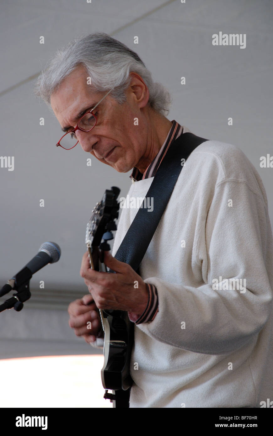 Well-known American jazz guitarist Pat Martino performing in concert in the distillery tourist destination in Toronto Ontario Canada Stock Photo