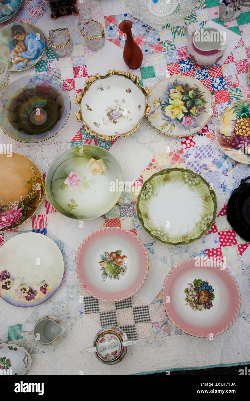 Dishes and bowls for sale at The Rose Bowl Swap Meet, Pasadena