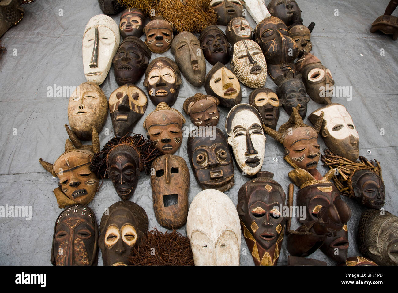 African Masks for sale at The Rose Bowl Swap Meet, Pasadena, California