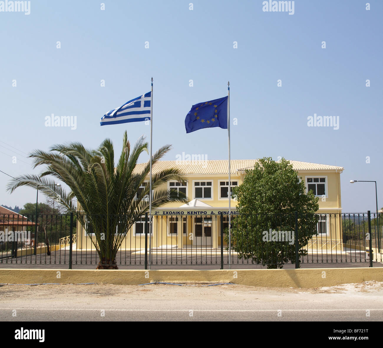 School in Platonas, Corfu, Kerkyra, Greece Stock Photo