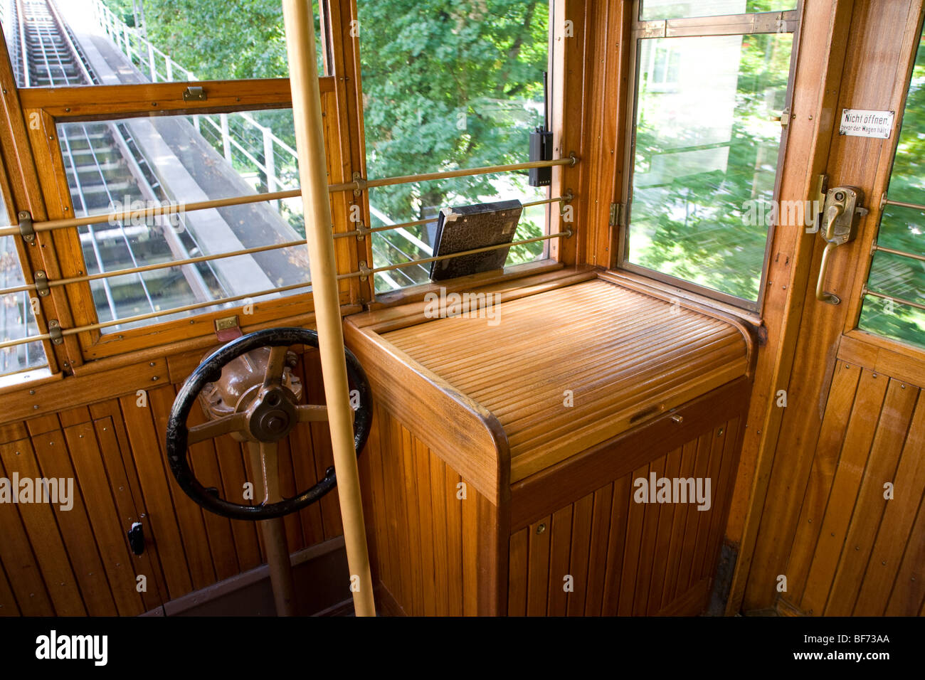 Cablecar from 1929 going to Waldfriedhof cemetery, Stuttgart, Baden-Wurttemberg, Germany Stock Photo