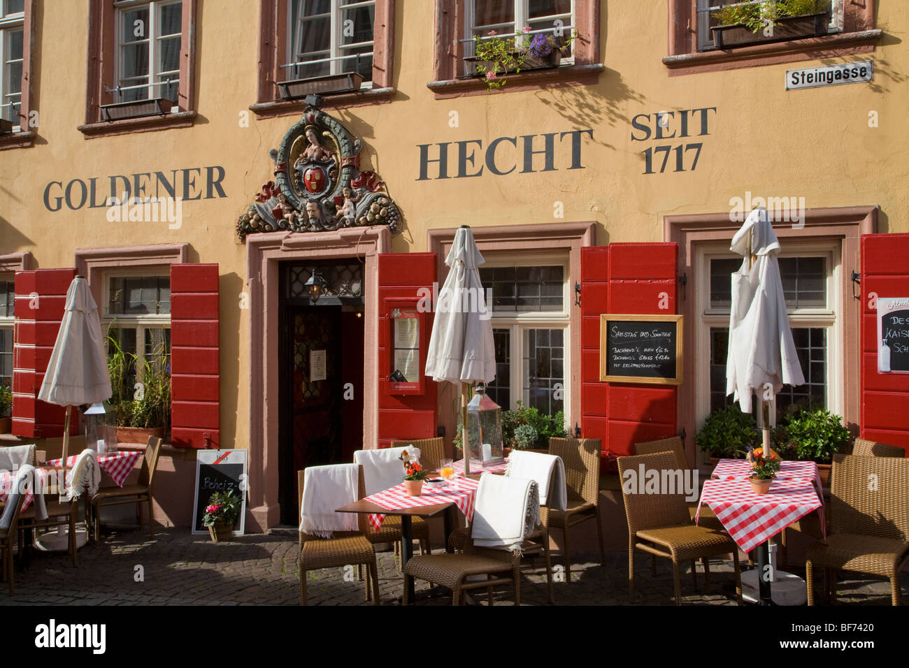 Hotel Restaurant Goldener Hecht in Heidelberg, Baden-Wurttemberg, Germany Stock Photo