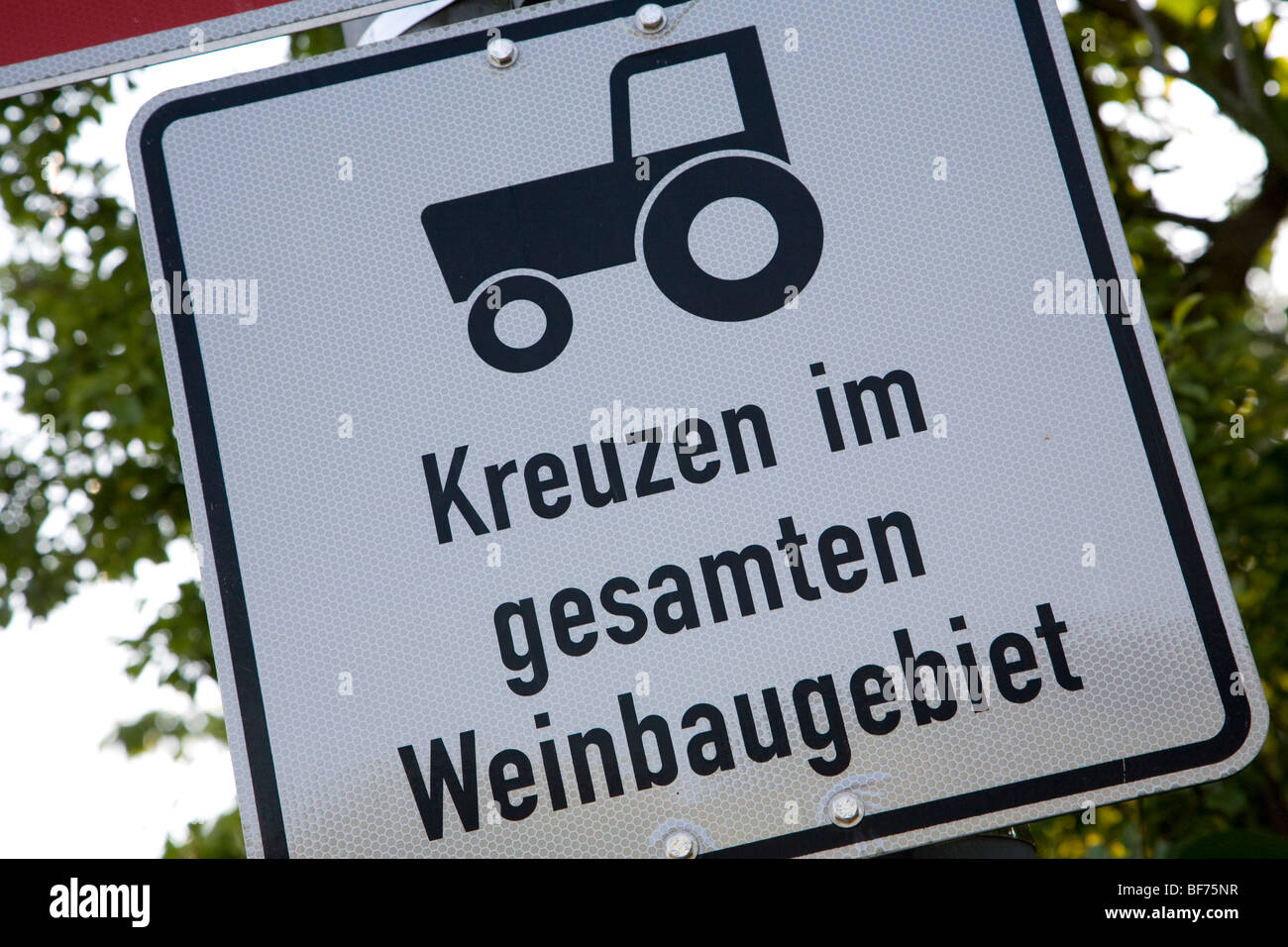 Warning because of tractors near Rotenberg, winegrowing region, Stuttgart, Baden Wurttemberg, Germany Stock Photo