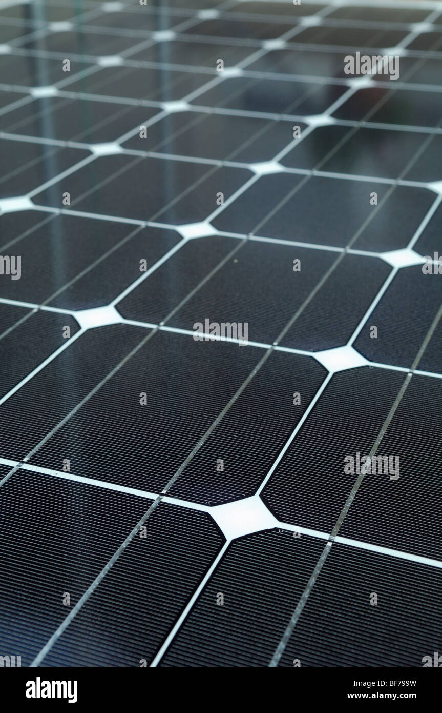 black tinted polycrystalline silicon photovoltaic solar panel detail Stock Photo