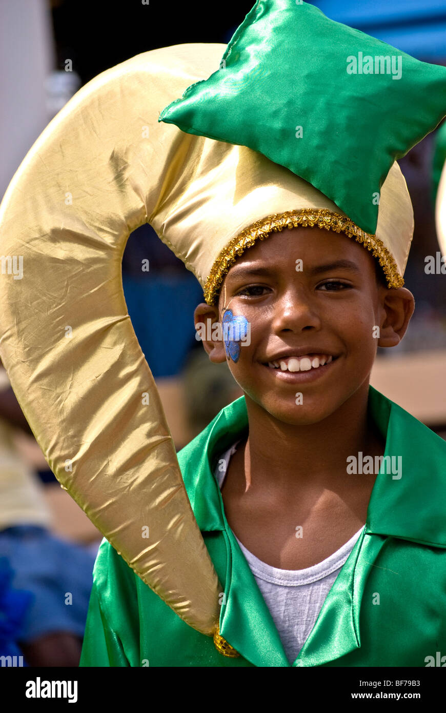 Young boy with a beaming smile during the parade, Carnival, Curacao ...