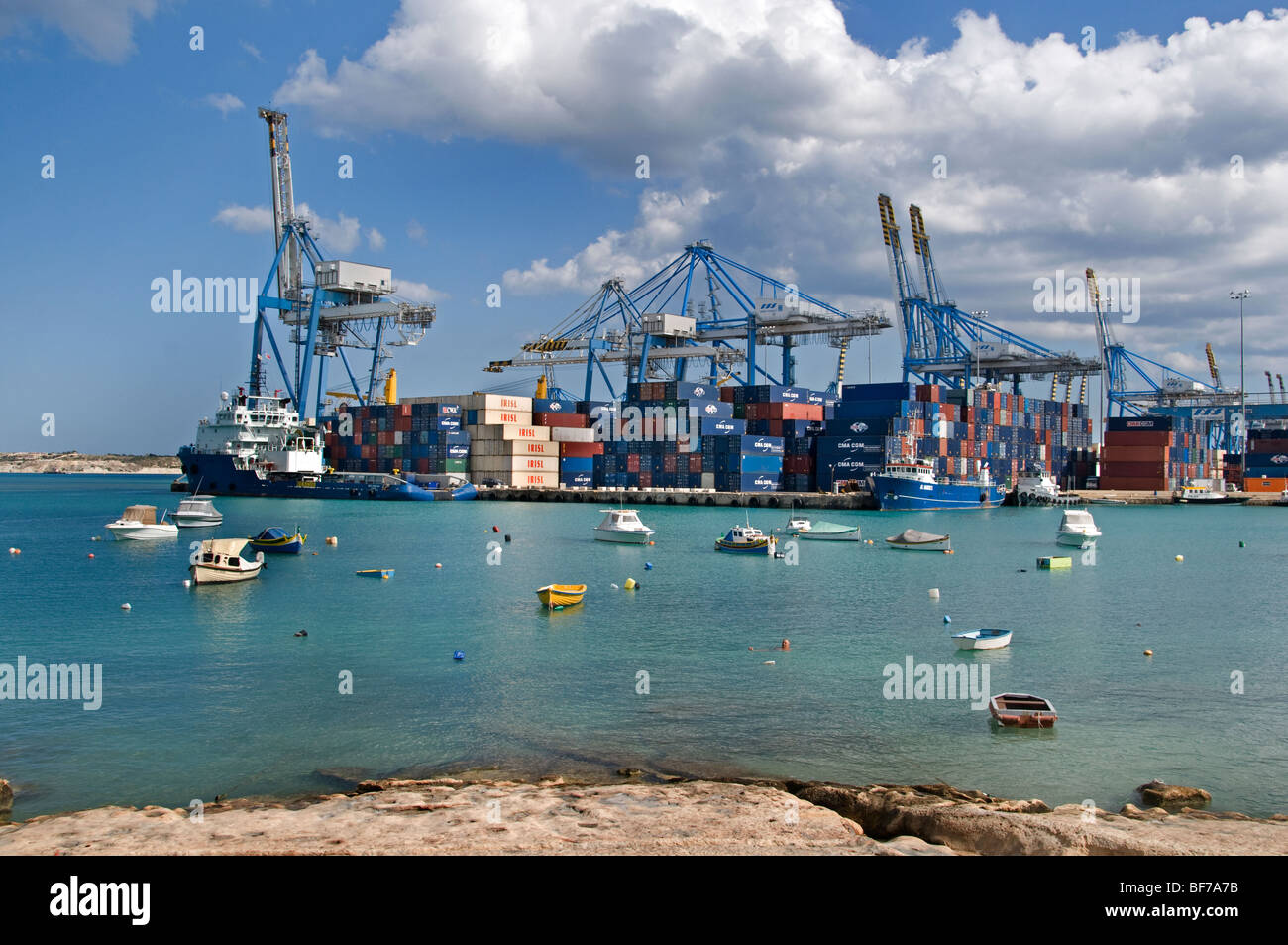 Port Harbor Salina Bay Container Malta Maltese Stock Photo