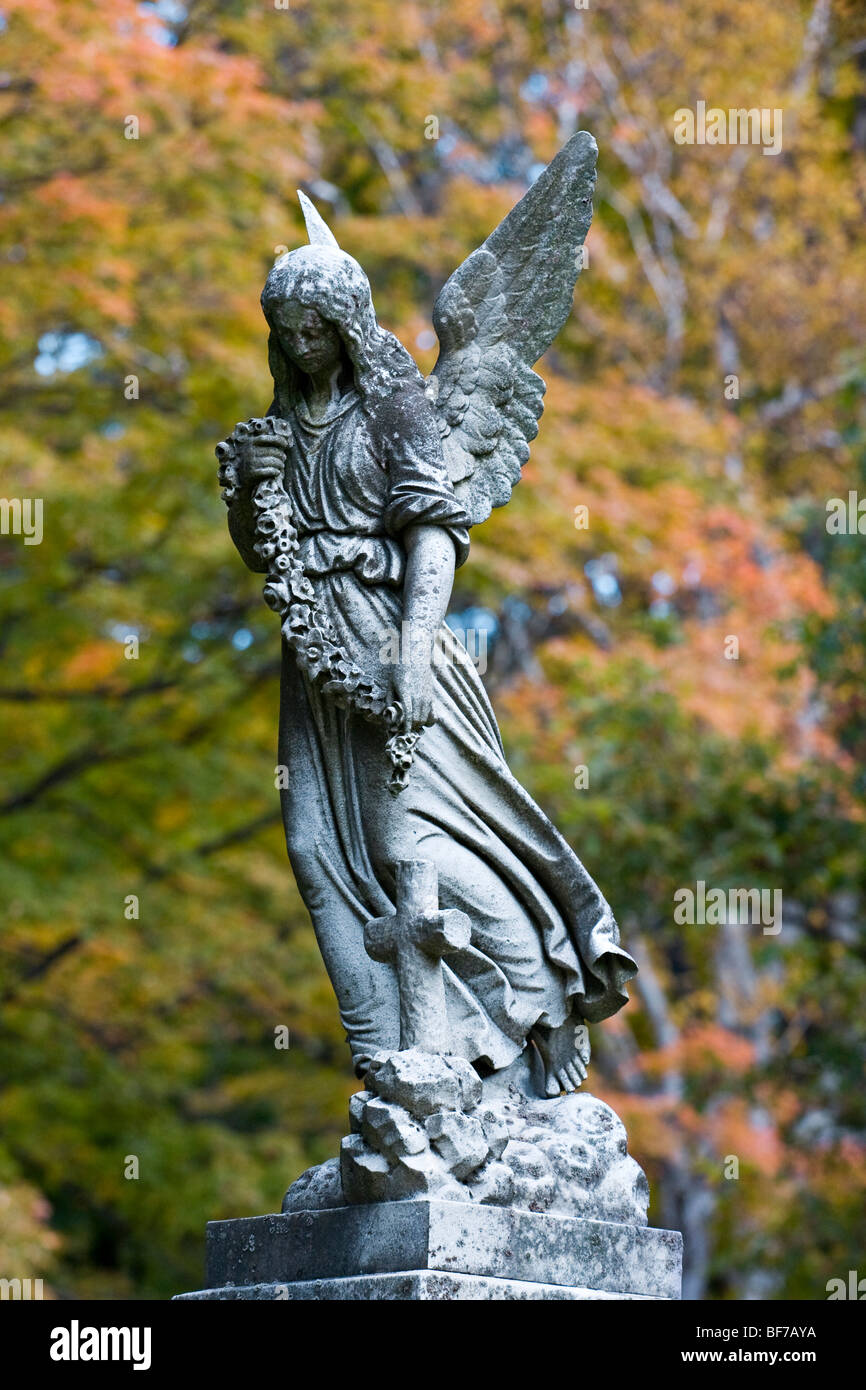 Forest Hills Cemetery. Victorian Era Angel gravestone statue. Stock Photo