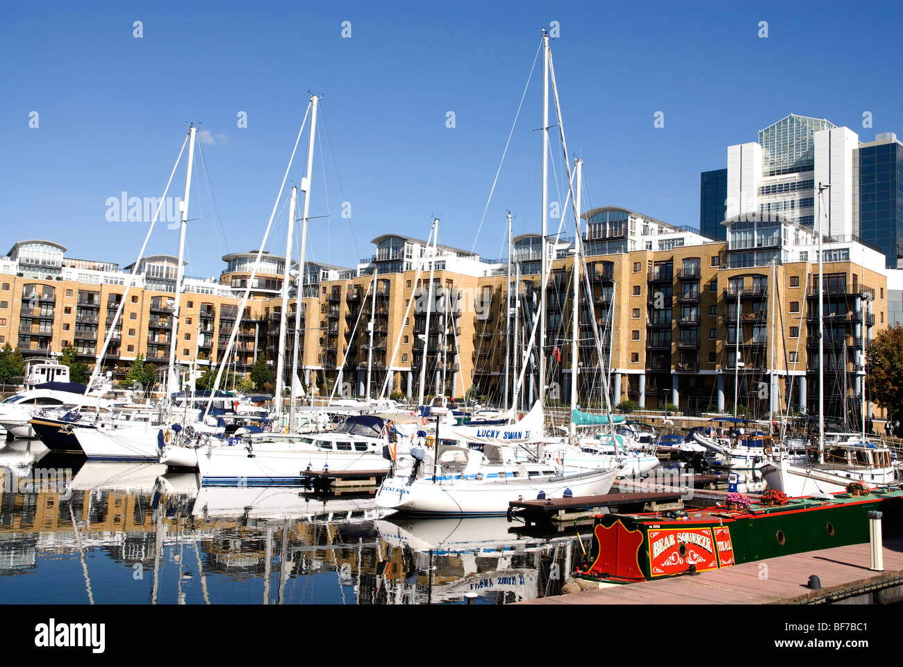 Boats in the marina at St Katharines Dock London E1 Stock Photo