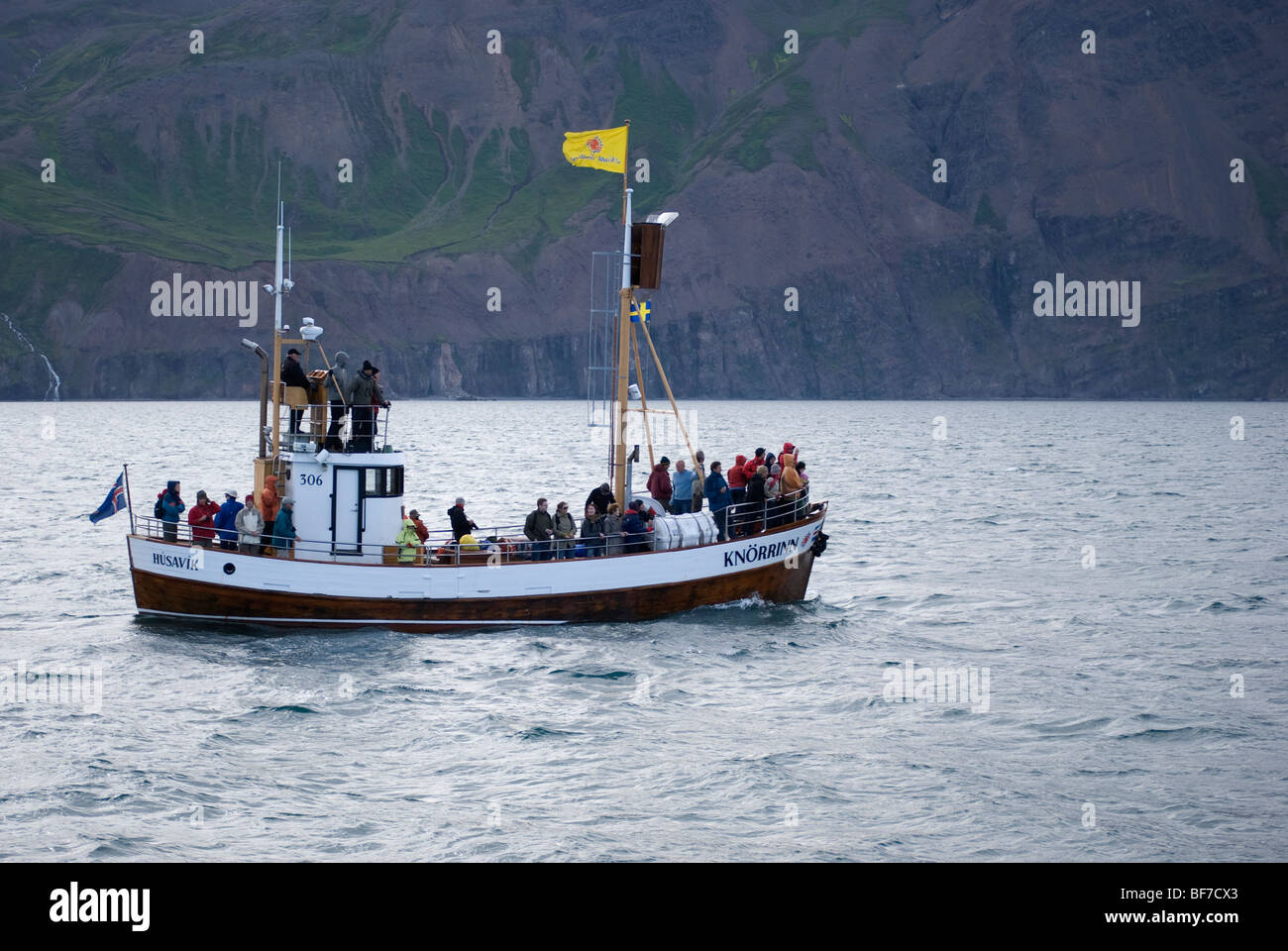 A whale watching boat, North Sailing, Husavik, Iceland Stock Photo