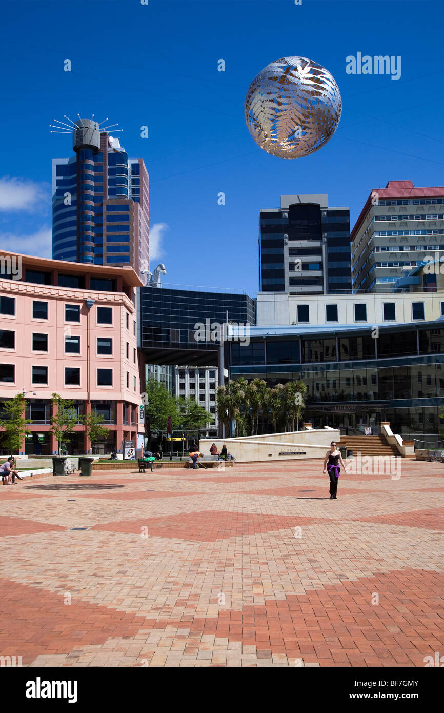 Civic Square with Neil Dawson's 'Fern's' sculpture,  Wellington, New Zealand Stock Photo