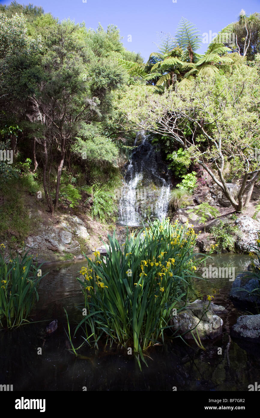 Peace flame and pond, Botanic Gardens, Wellington, New Zealand Stock Photo