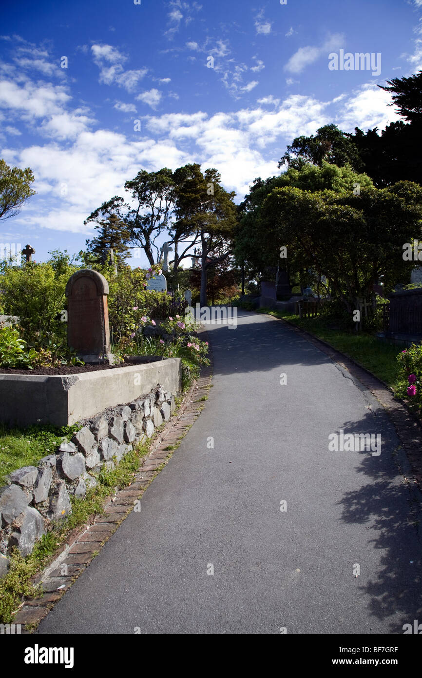 Path winding through Bolton Street Memorial Park, Wellington, New Zealand Stock Photo