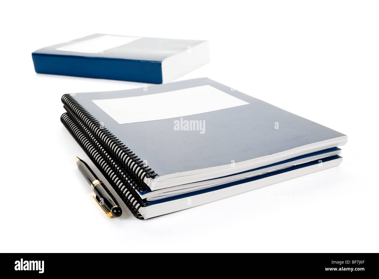 Blue school textbook, notebook or manual with white background Stock ...