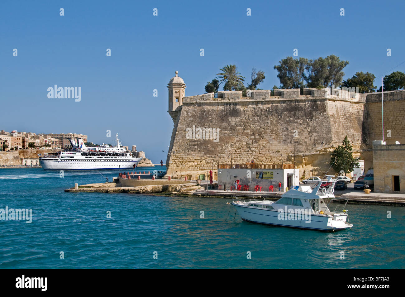 Senglea Point Tower Watch Eye Ear Malta three cities opposite Fortified City Valletta Stock Photo