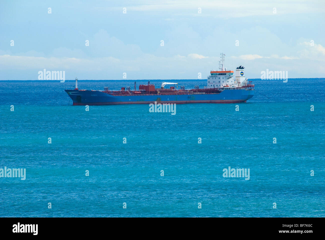 A Tanker Freighter moored outside of Vardo Savona Northern Italy waiting to deliver its Petroleum Stock Photo