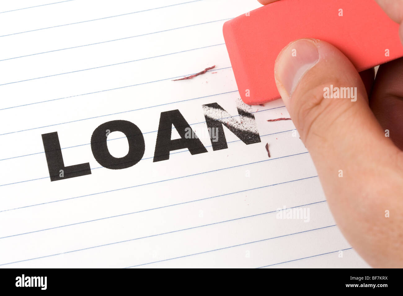 eraser and word loan, concept of Reduce loan Stock Photo
