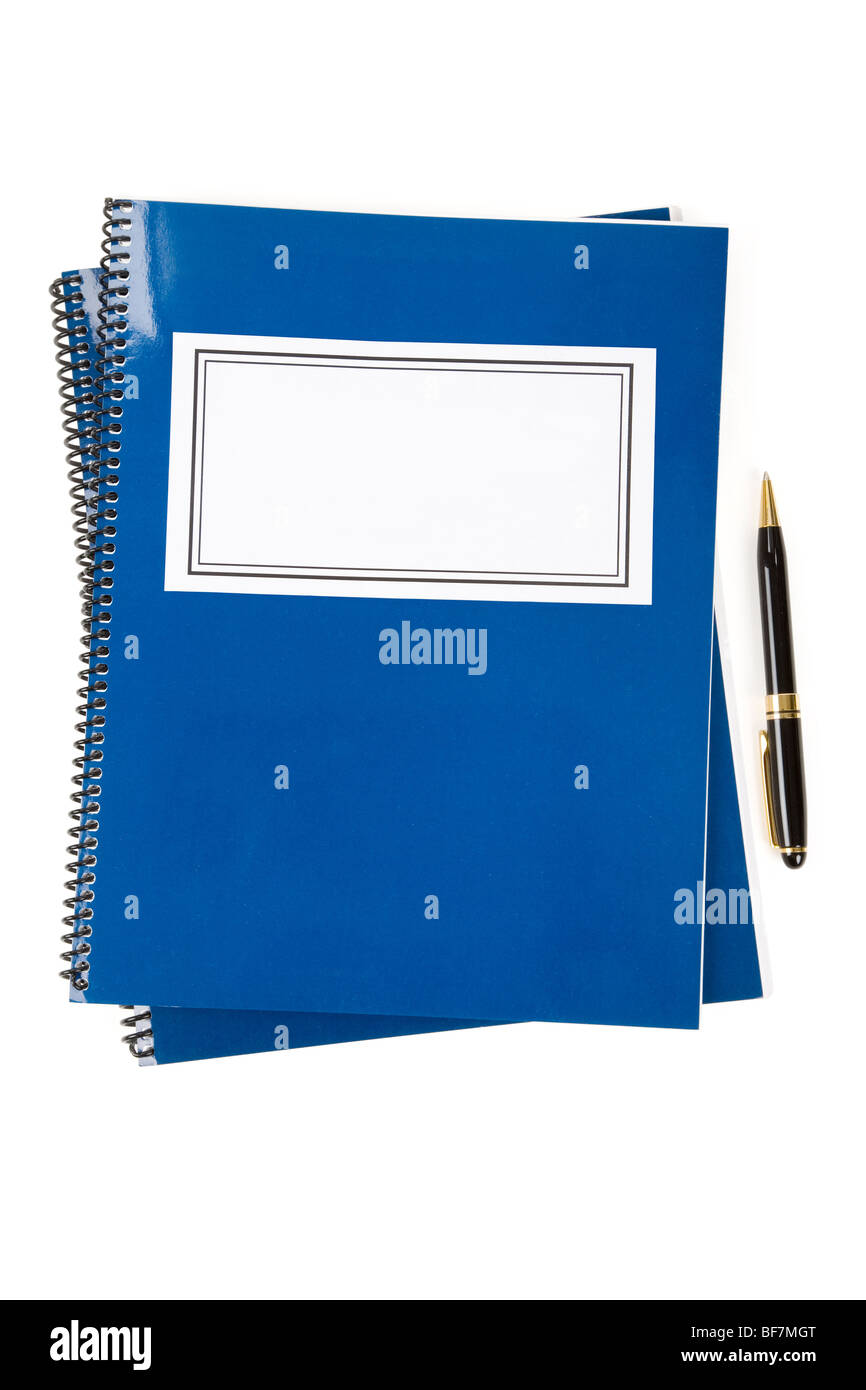 Blue school textbook, notebook or manual with white background Stock ...