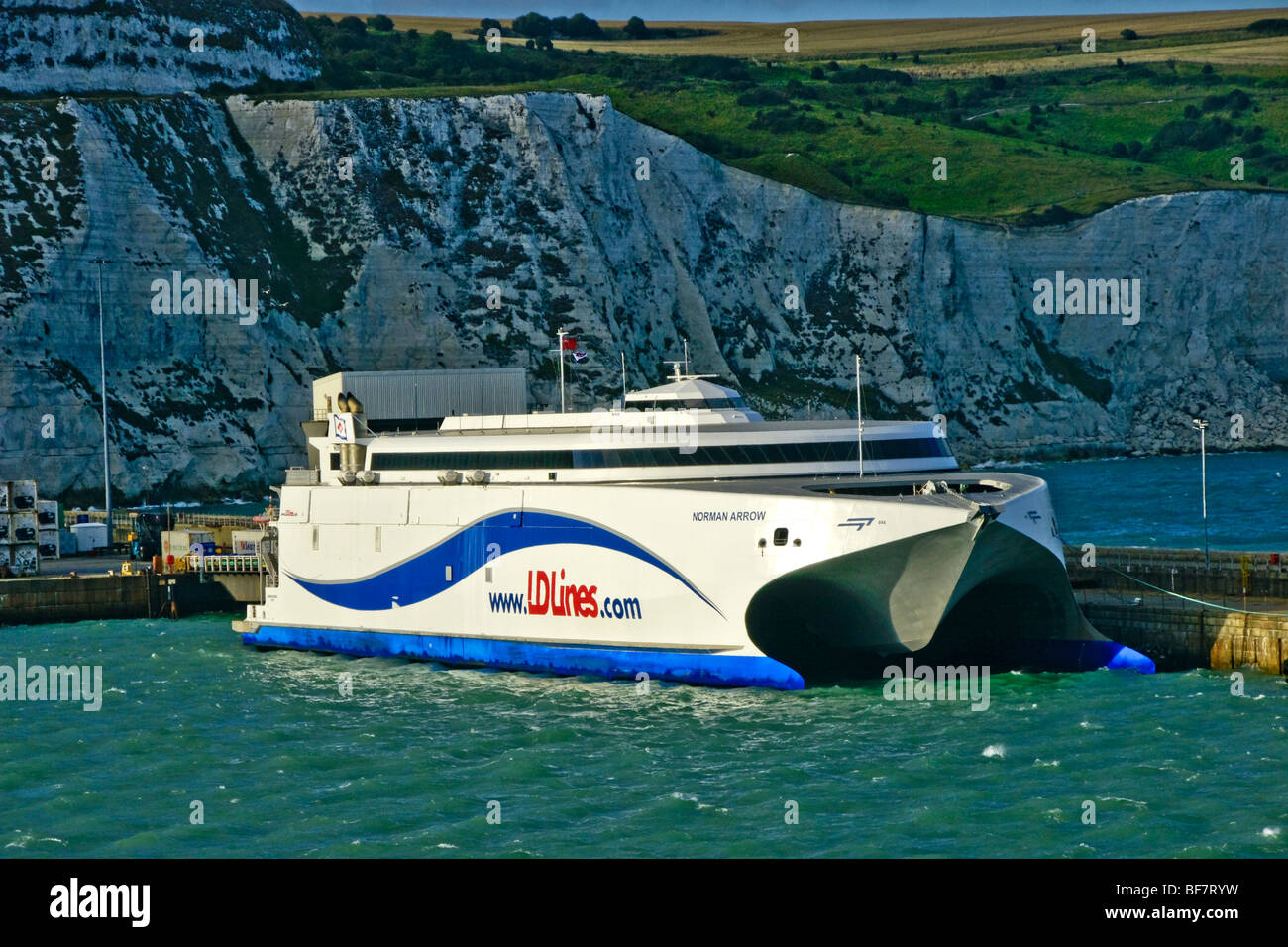 LD Lines catamaran InCat fast ferry Norman Arrow at Dover. This craft now sails from Portsmouth Stock Photo