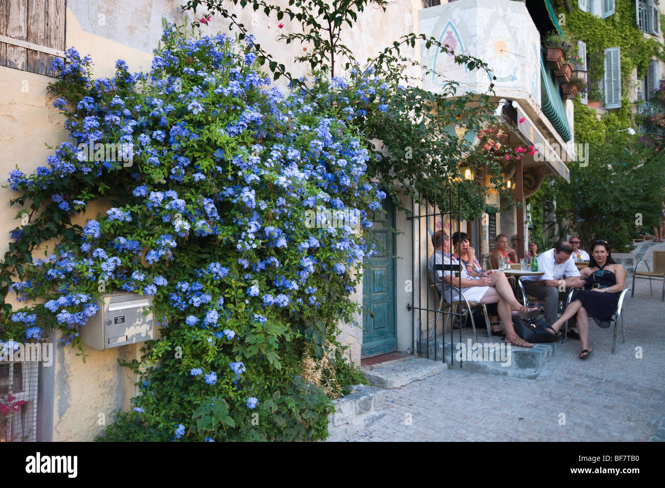 People in cafe in hill top village le Castellet, Cote d'Azur, South France Stock Photo