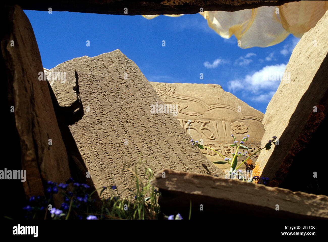 Tibet : "manis" (mantra) Stock Photo