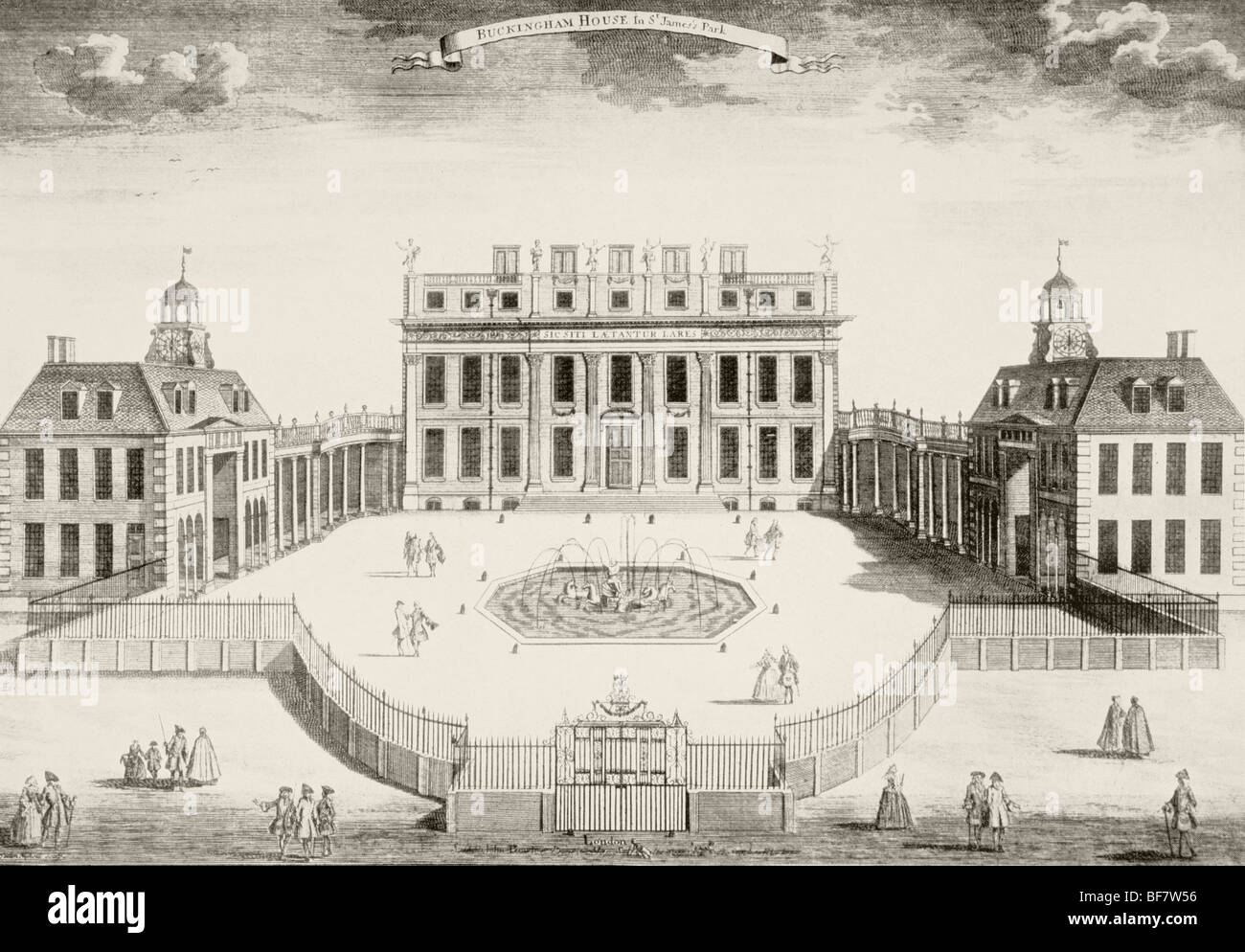Buckingham House, after an engraving made in 1714. The house was the core of today's palace.