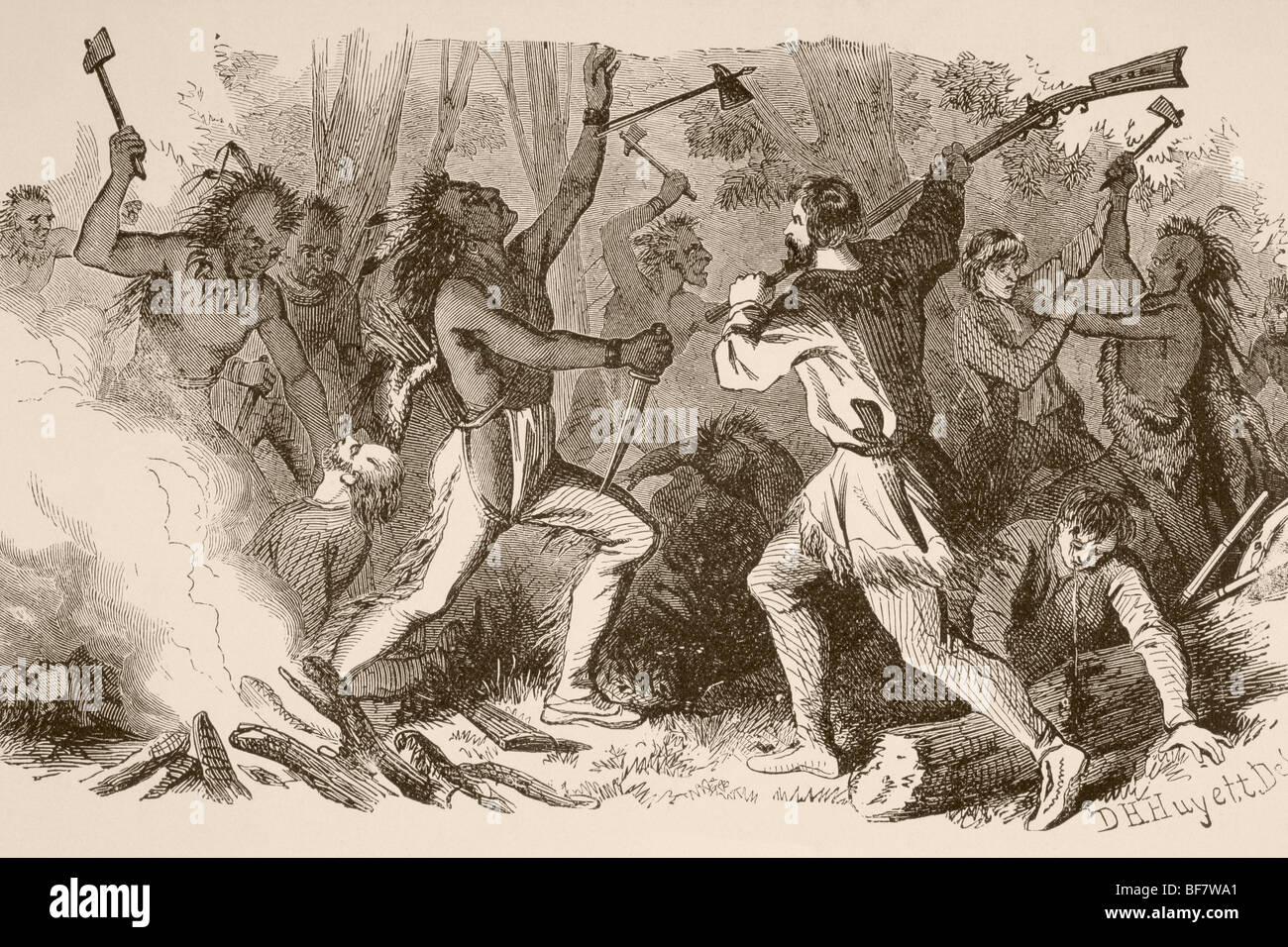 The Battle of Bloody Brook on September 18, 1675 during King Philip's War between American Indians and English colonists Stock Photo
