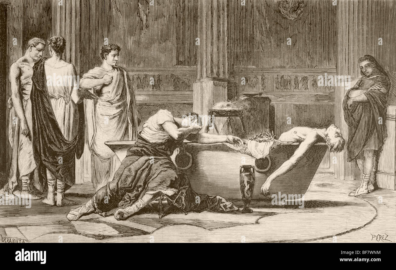 The death of Roman philosopher Seneca. Lucius Annaeus Seneca 4 BC to 65 AD. Stock Photo