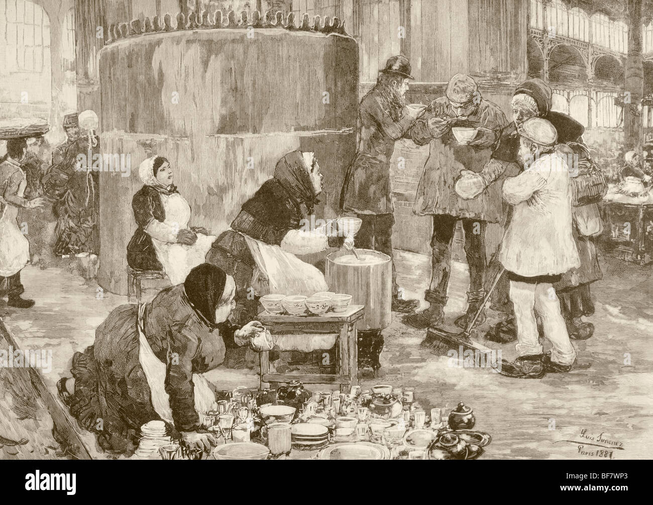 A soup kitchen in Paris, France, in the 1880's. Stock Photo