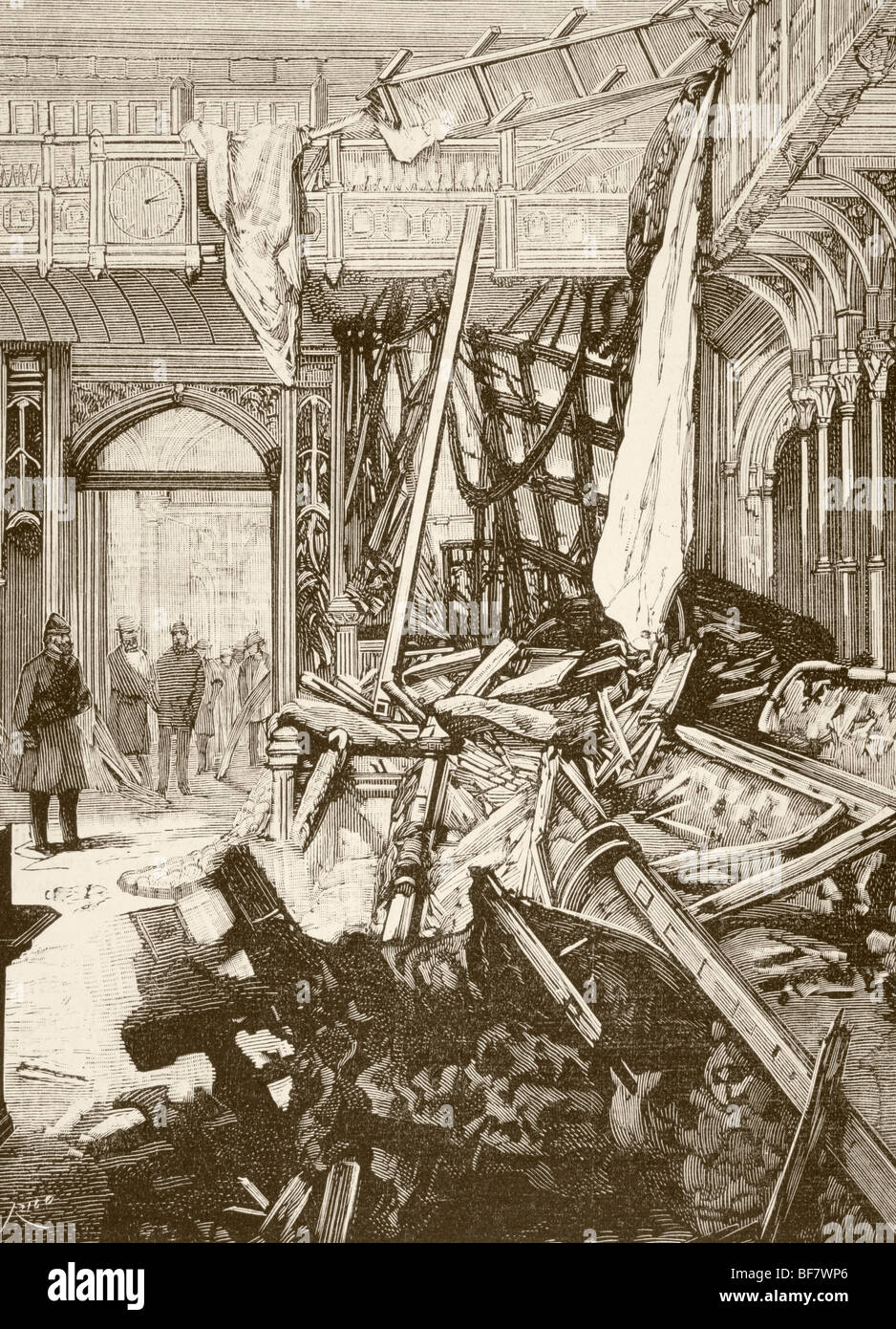 Damage in the House of Commons, London after Fenian bomb attack in January 1885 Stock Photo