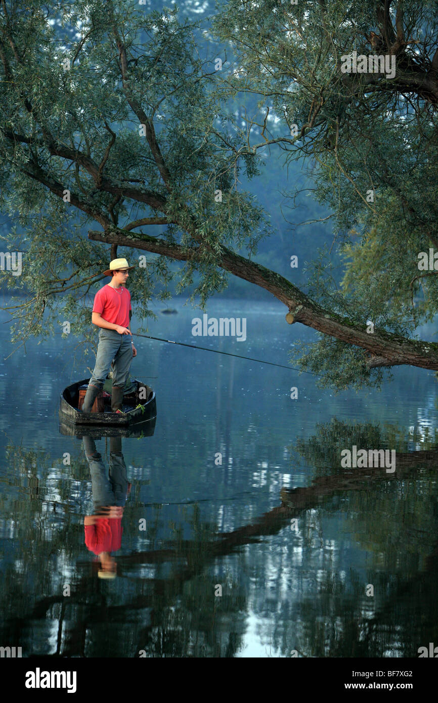 Angling on a pond Stock Photo