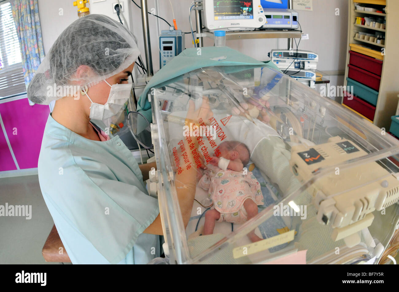 Nancy (54): Infant in an incubator Stock Photo