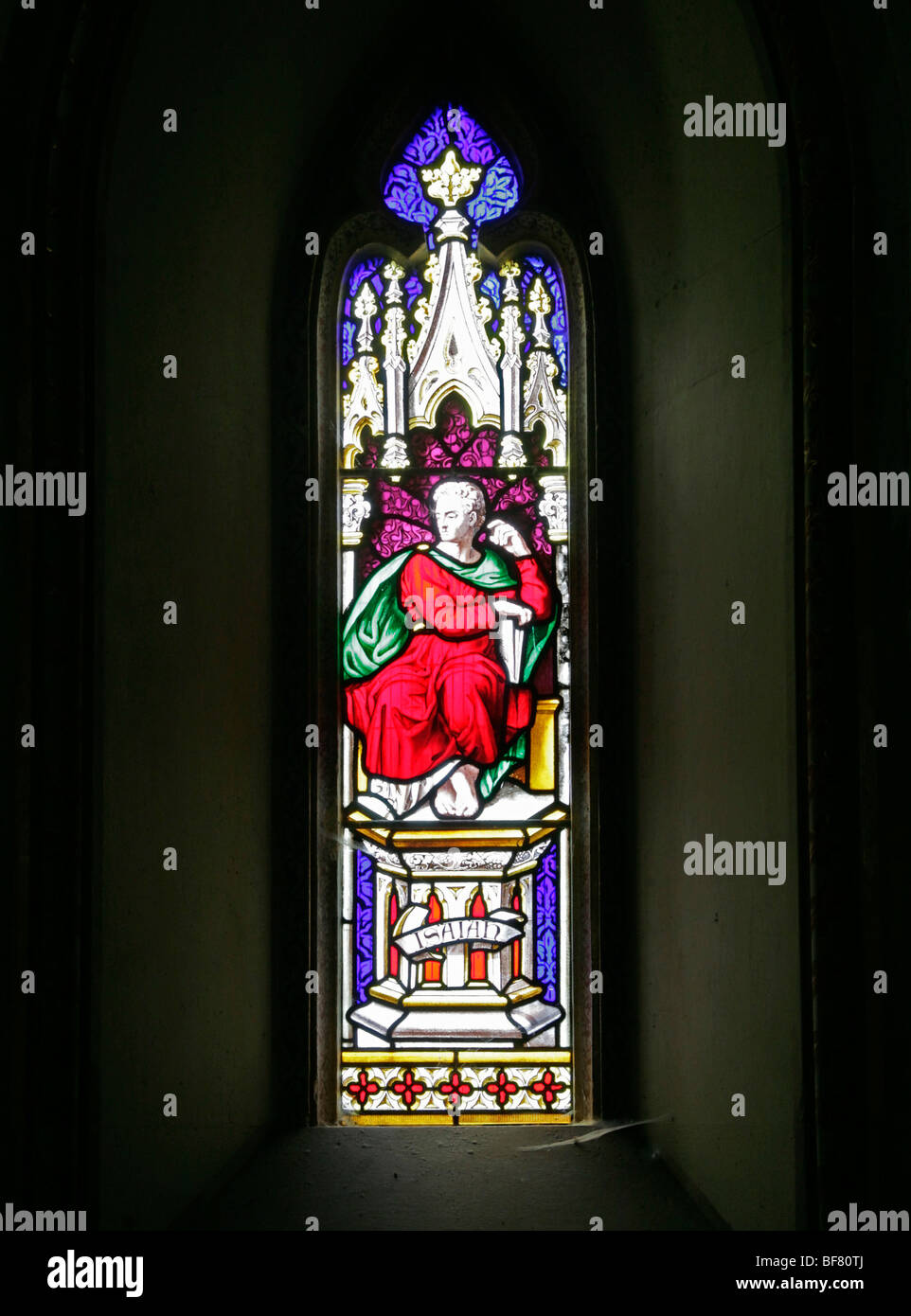 A stained glass window depicting Isaiah, St Margaret of Antioch, Leigh Delamere, Wiltshire Stock Photo