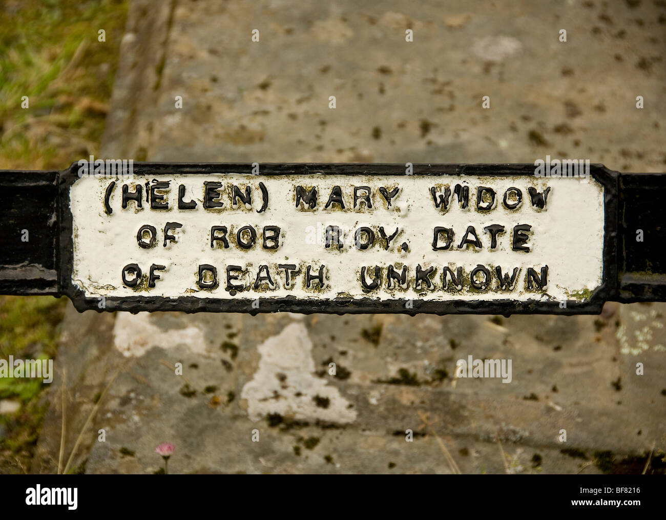 Helen Mary MacGregor's Name plaque on Rob Roy's family grave Stock Photo