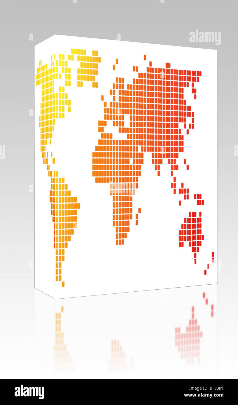 Software package box Map of the world illustration, mosaic block style ...