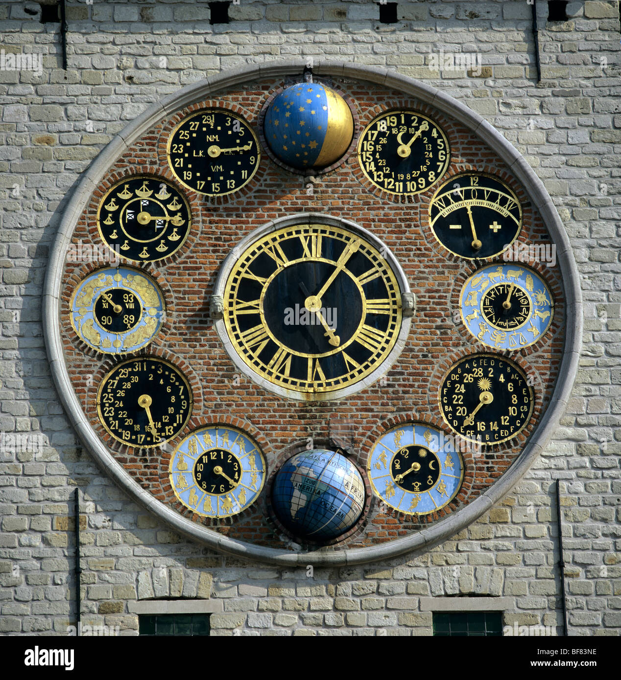 Astronomical clock on the Zimmer Tower in Lier, Belgium Stock Photo