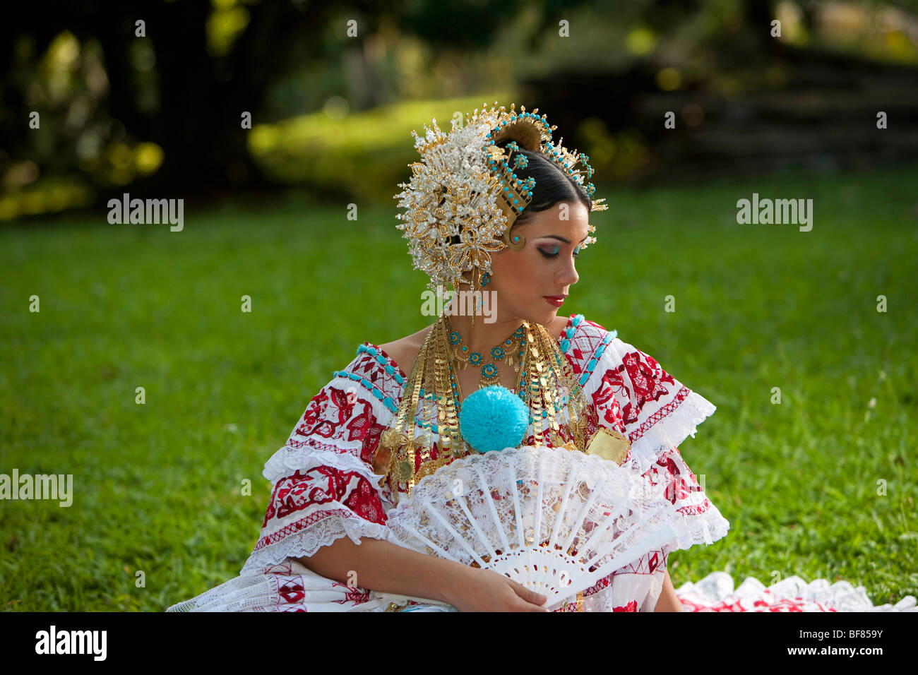 The Pollera, Panama typical dress. Pollera, traje tipico de Panama. Stock Photo