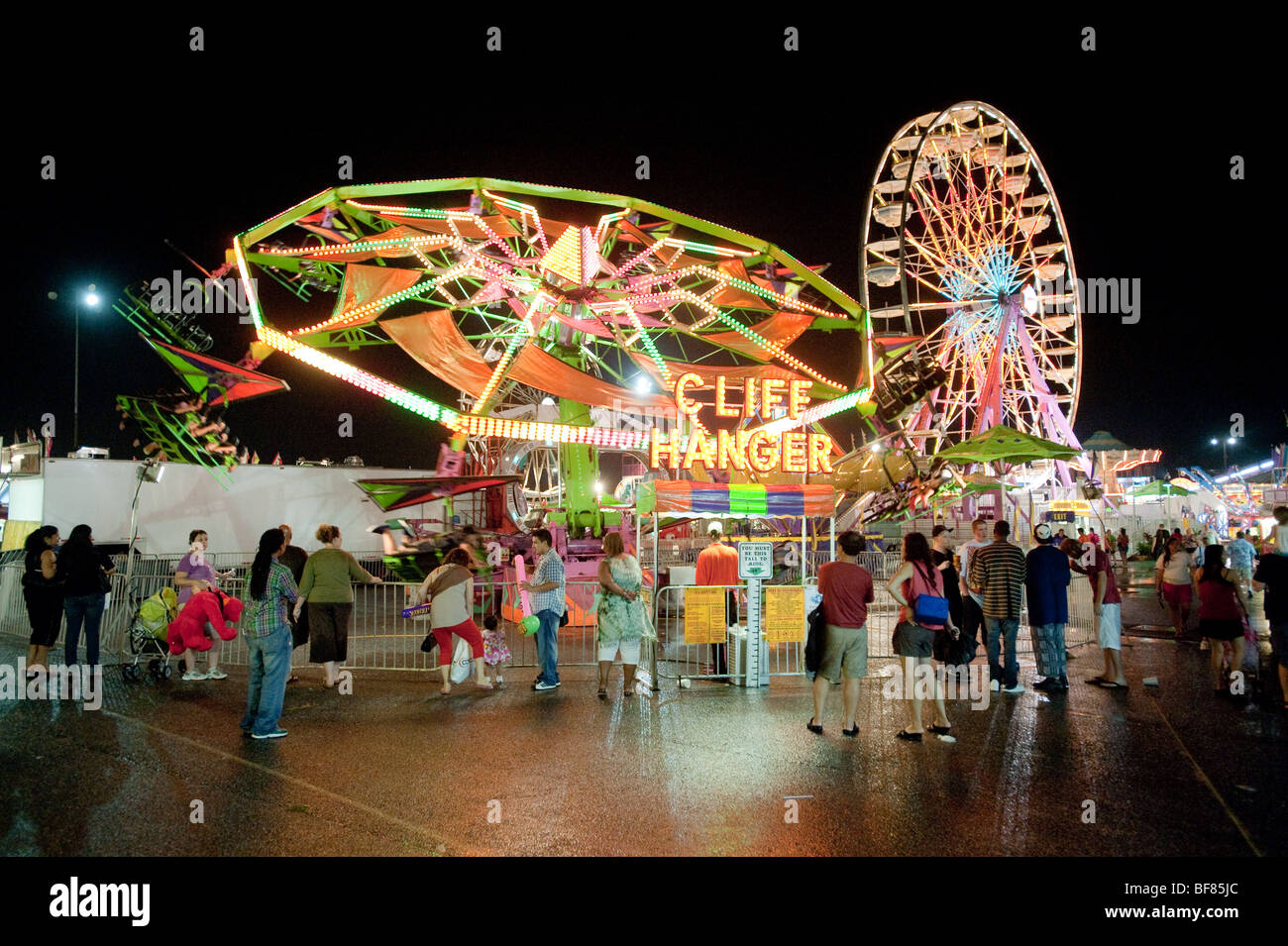 State fair carnival midway at night Stock Photo Alamy