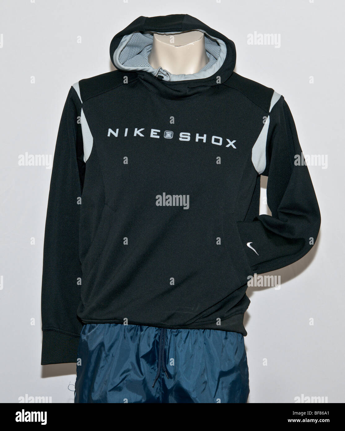 Nike Shox hoody sportswear jacket. Menswear overhead sports branded clothing item. Stock Photo