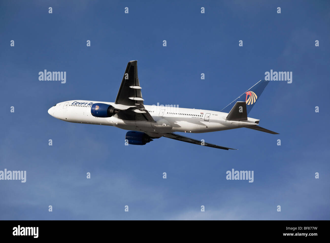A Boeing 777 of the Egyptian airline Egyptair on departure Stock Photo