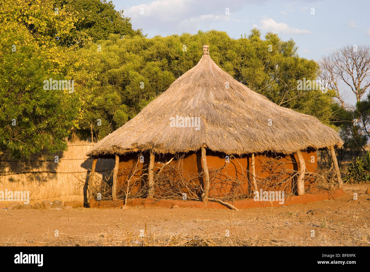 Traditional Zambian huts in Nsongwe village near Livingstone Stock