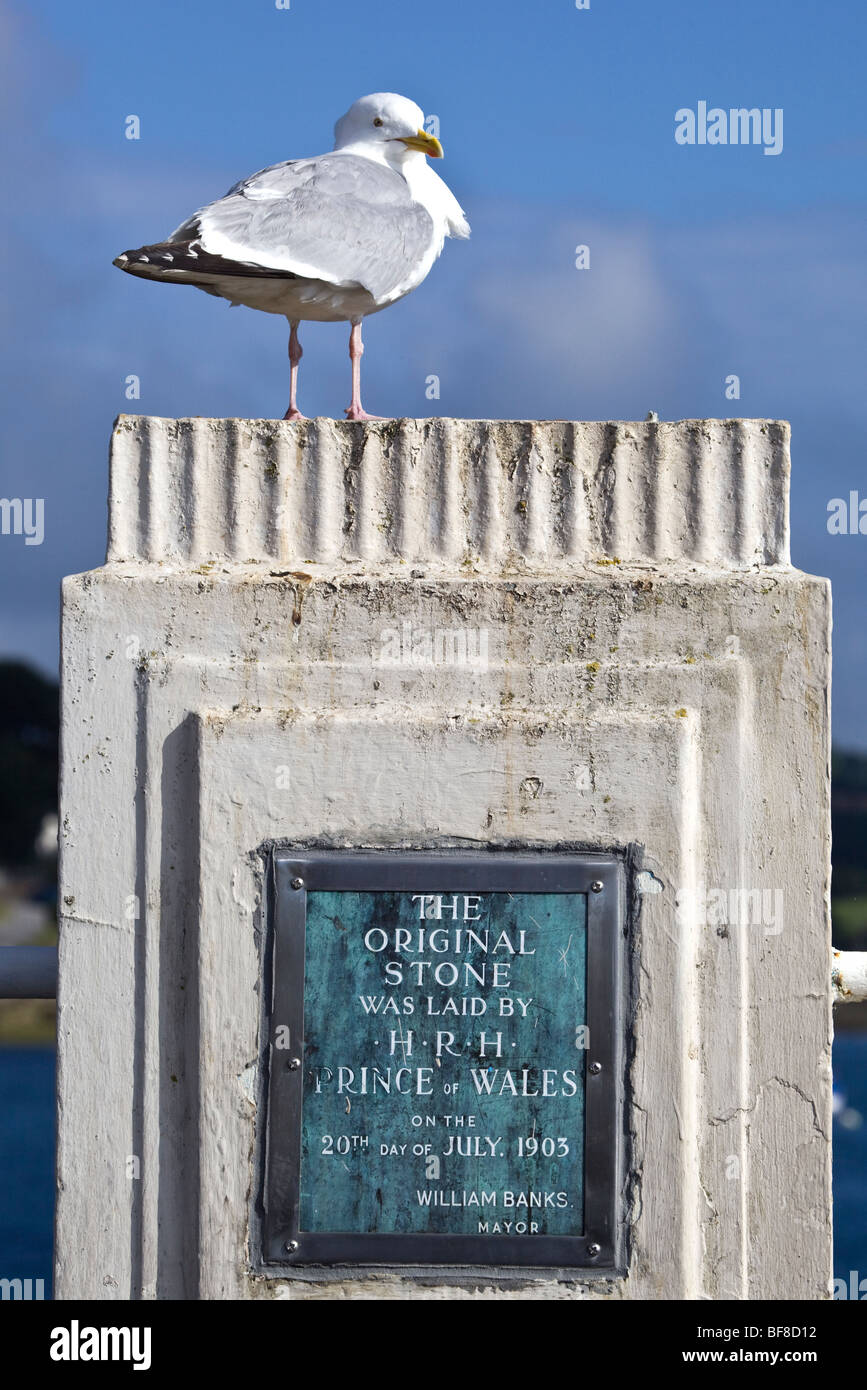 The Original Stone was laid by HRH Prince of Wales Falmouth Pier Cornwall Stock Photo