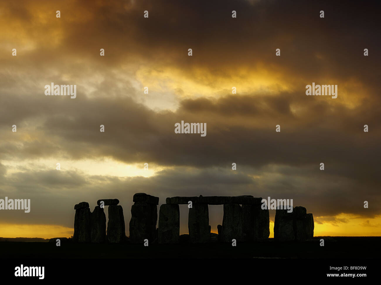 Ancient Stone Circle of Stonehenge at Sunset Stock Photo