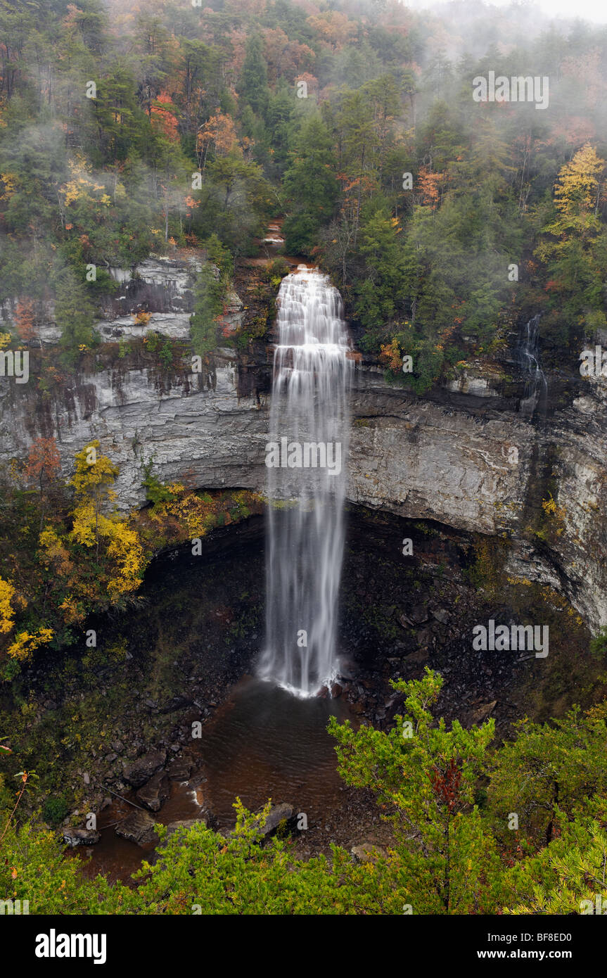 View of Fall Creek Falls and Autumn Color in Fall Creek Falls State Park, Tennessee Stock Photo