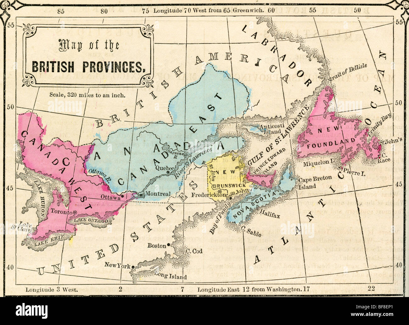 Original old map of Canada from 1865 geography textbook Stock Photo